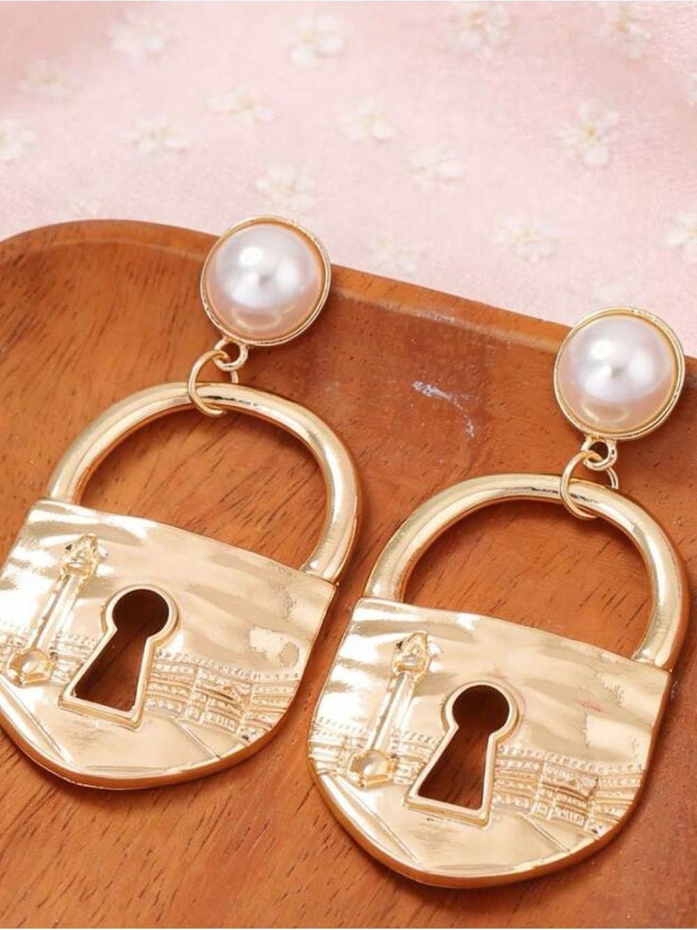 Gold Padlock Pearl Drop Earrings - Women's Fashion Jewelry